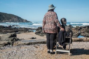 Elderly Friends sightseeing by the ocean